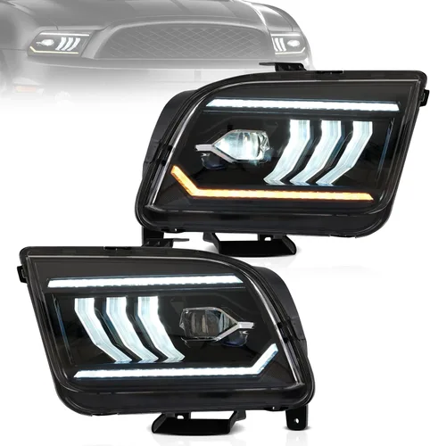 VLAND Conjunto de faros delanteros de proyector compatible con Ford Mustang 2005-2009 (no para Shelby GT500/GT500KR) con DRL de arranque dinámico,