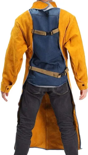 Vista 6 de Leather Welding Apron with Sleeves,Heavy Duty Welding Jacket,Heat Flame Resistant Welder Apron for Men