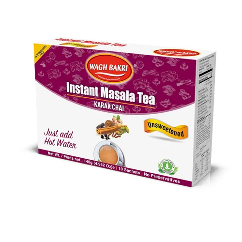 Vista 4 de Wagh Bakri Té Masala Instantáneo, Sin Azúcar Añadida, Karak Chai - 140 gramos, 10 Sobres [Paquete Internacional]