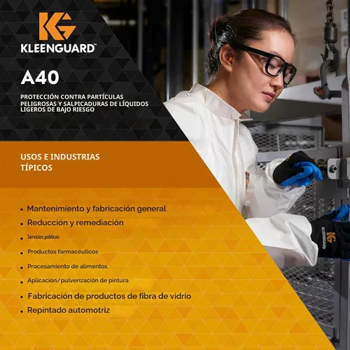 Vista 8 de KleenGuard™ Overol de protección de líquidos y partículas A40 (44302), cremallera frontal, blanco, mediano (cantidad 25)