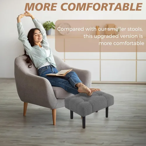 Vista 50 de HOUCHICS Taburete acolchado de piel, pequeño reposapiés otomano con patas de madera, moderno reposo rectangular para sala de estar, sofá, escritorio