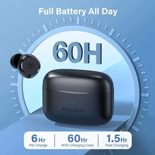 Vista 3 de Auriculares Bluetooth inalámbricos de 60 horas de reproducción con pantalla de alimentación dual y IPX7 impermeable con control táctil estéreo
