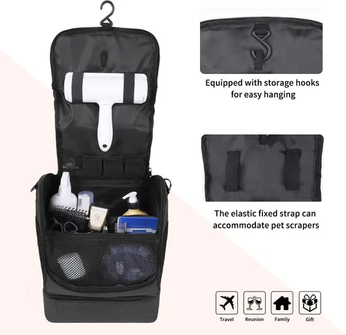 Vista 8 de Bolsa de artículos de aseo para perros y gatos, compartimentos ajustables para montar en la pared, bolsa de aseo para mascotas, bolsa de aseo