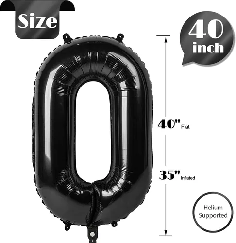 Vista 5 de Globo negro de números de 40 pulgadas, globos de números 0, 10, 20, 30, 40, 50, 60, 70, 80, globos de números 80, suministros de fiesta negros