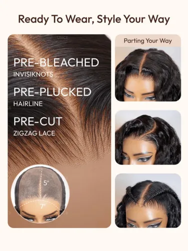 Vista 9 de UNICE Bye Bye Slip Peluca de Capas Emplumadas con Raya Lateral de Cabello Humano Sin Pegamento con Tiras de Silicona Seguras y Cordón Densidad 200%