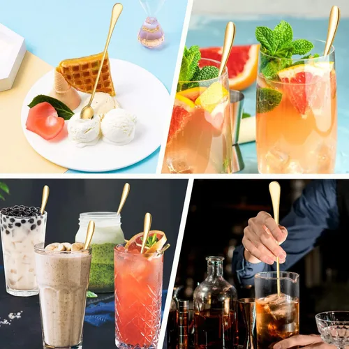 Vista 6 de Cuchara de té helado de mango largo, agitadores de mezcla de cóctel de acero inoxidable de 9 pulgadas, cuchara de café, cuchara de helado, cuchara