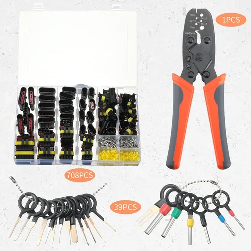 Vista 2 de 708 piezas 43 kits de terminales de conectores eléctricos impermeables para automoción, 39 piezas de herramientas de liberación de pines de conector