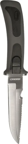 Vista 2 de CRESSI Cuchillo de buceo de acero inoxidable con funda para fijación de piernas- Vigo: diseñado en Italia