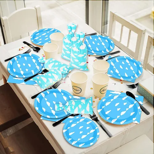 Vista 5 de Lecferrarc 100 bolsas de golosinas con estampado de nubes blancas y cielo azul, nubes blancas, bolsas de dulces de celofán, recuerdos de fiesta