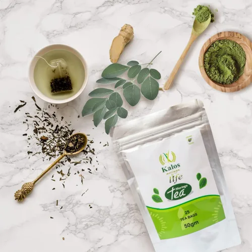 Vista 5 de KALOS Té Moringa orgánico Moringa Superalimento 100% puro totalmente natural, gran fuente de vitaminas