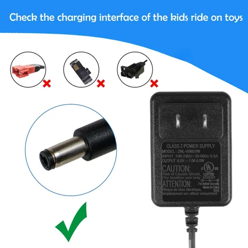 Vista 2 de Cargador de 6 V para juguetes de paseo – Compatible con Kidzone, coches de parachoques, Flybar, la mejor opción de autos, adaptador universal de 6 V