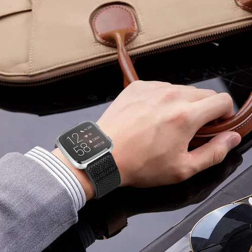 Vista 5 de Bandas elásticas compatibles con Fitbit Versa 2VersaVersa LiteVersa Edición Especial, bandas trenzadas de nailon ajustables de repuesto para mujeres