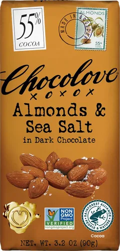 Chocolove, Almendras y Sal Marina en Chocolate Negro, 3.2 oz