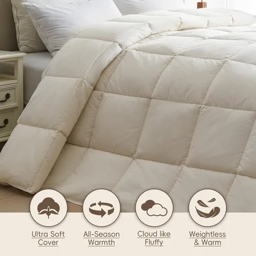 Vista 5 de puredown® Edredón de plumas de algodón orgánico, inserto de edredón de cama tamaño matrimonial/reina, todo tipo de estación, 100% algodón natural