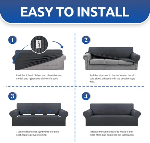 Vista 6 de KEKUOU - Funda elástica para sofá de 3 plazas (de 79 a 94 pulgadas), protector de muebles de 3 asientos con parte inferior elástica para niños