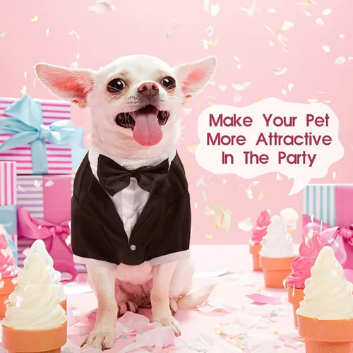 Vista 6 de Kuoser Esmoquin para perro, traje de boda para perro con pajarita, disfraz formal para perros, esmoquin para mascotas, fiesta de boda, cumpleaños