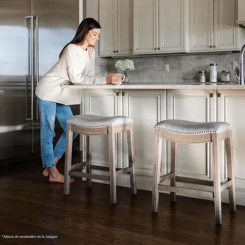 Vista 7 de Maven Lane Adrien Backless Bar Stool, Grey Frame & Fabric, 31" Crema