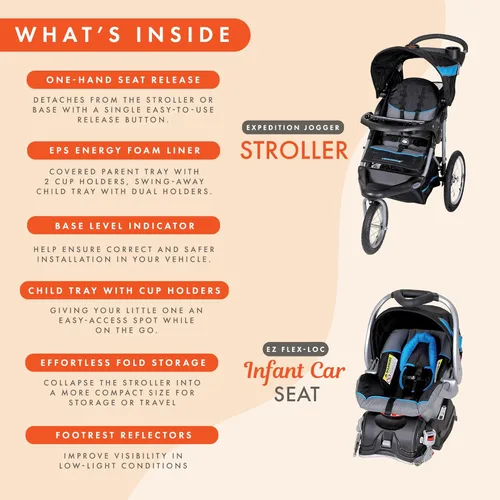 Vista 4 de Baby Trend Sistema de viaje Expedition® Jogger con asiento infantil para automóvil EZ Flex-Loc®, Azul Milenio