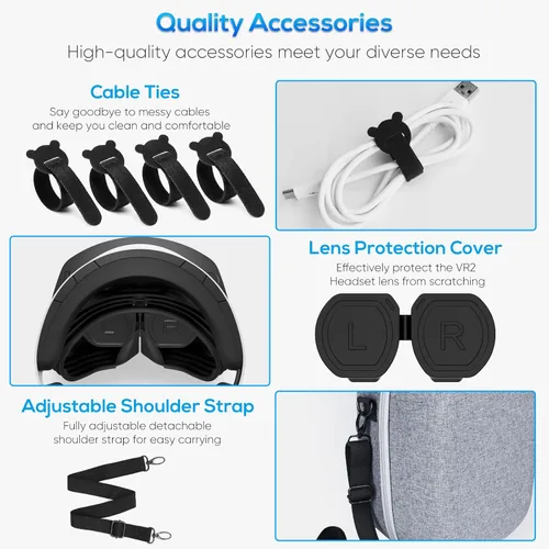 Vista 3 de YUANHOT - Funda de transporte rígida compatible con PS VR2, funda protectora ligera de viaje con protector de lente, correas de velcro y tira