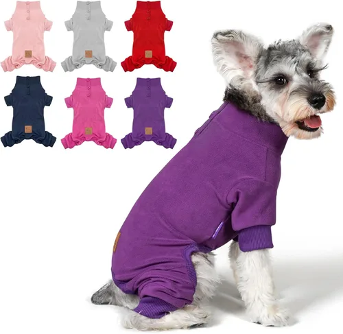 Vista 25 de cyeollo Pijama de forro polar para perro, overol térmico para perrito, enterizo elástico para perros, ropa para gatos, color azul marino, talla XS