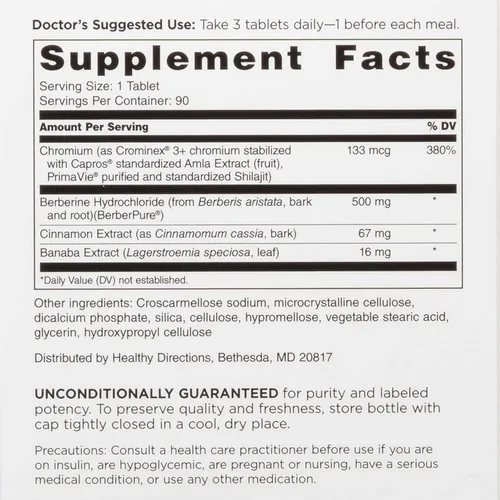 Vista 2 de DOCTORS' PREFERRED GlucoGold con Berberina, Canela Concentrada, Cromo, Extracto de Hoja de Banaba 180 Tabletas