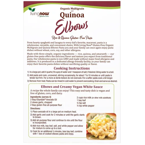 Vista 3 de NOW Foods, Macarrones orgánicos de quinua, sin gluten, sin maíz, pasta de codo sin OMG, 8 onzas