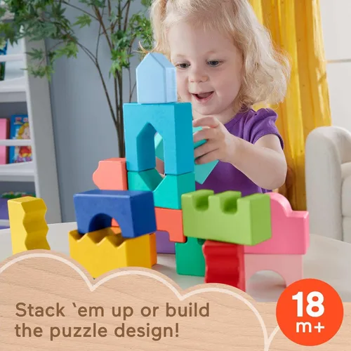 Vista 2 de Fisher-Price Juguete de Madera para Niños Pequeños Rompecabezas de Bloques Entrelazables Apilables con 20 Piezas de Madera para Niños de 18+ Meses