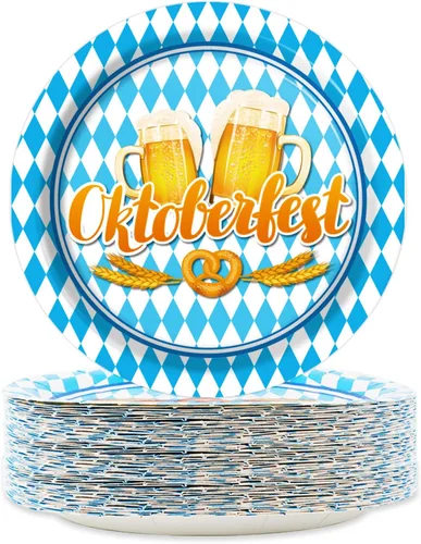 Tevxj 48 platos de Oktoberfest para fiesta de Oktoberfest, platos de papel desechables, platos de postre, platos de cena para Oktoberfest,