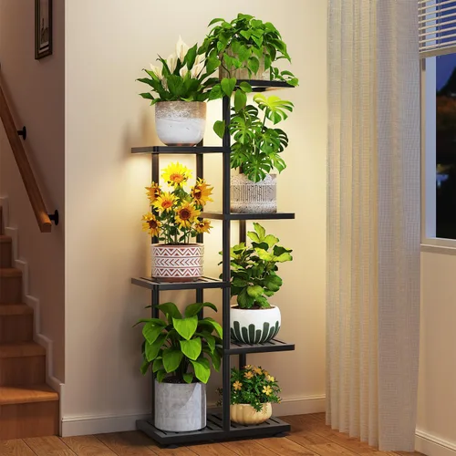 Vista 14 de LASZOLA Soporte Negro de Madera de 5 Niveles para Plantas de Interior para Macetas Más Grandes de Servicio Pesado, Estantes Verticales Resistentes