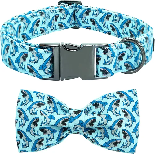 Vista 23 de Collar para perro, con estampado de tiburón, collar para cachorro, collar para mascotas, collar de lazo para perros, suave, duradero, ajustable