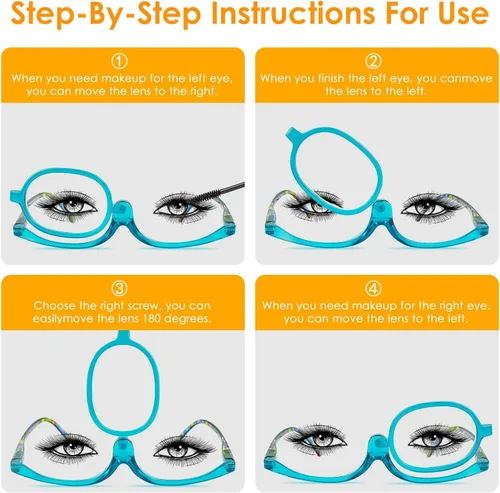 Vista 4 de 2 Pack Makeup Reading Glasses for Women Magnifying Flip Down Cosmetic Readers with Spring Hinge