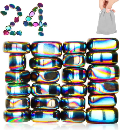 Vista 5 de Kit de 10 piezas de piedras magnéticas de hematita arcoíris, imanes redondos pulidos DIY para hogar, oficina, cocina, kit científico educativo