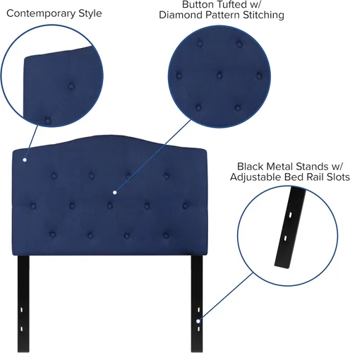 Vista 122 de BizChair Cabecero tapizado capitoné tamaño individual en tela blanca