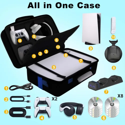 Vista 3 de Hard Shell Travel Carrying Case for PS5, Portable Protective Playstation 5 Carry Bag Compatible with Console Controller DiscDigital Edition, Base