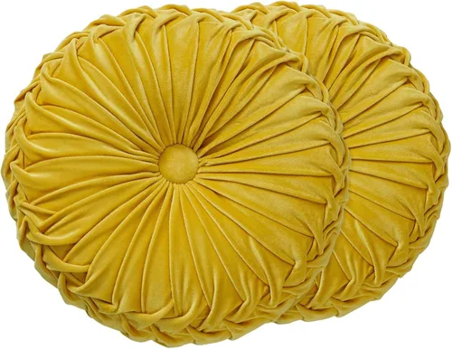 Vista 9 de Almohada redonda de terciopelo de 15 x 15 pulgadas, plisada, redonda, rellena de calabaza, para el hogar, para sofá, silla, cama, suelo de Beige