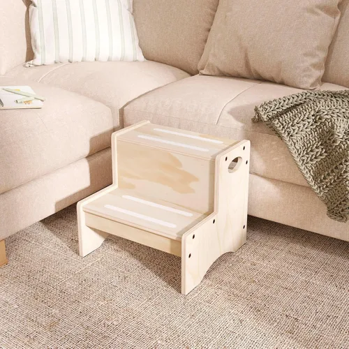 Vista 7 de Dream On Me Little Steps Taburete en color natural – Taburete sólido de madera de pino de Nueva Zelanda para niños con rieles de seguridad y base