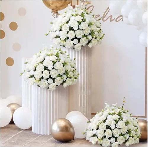 Vista 6 de Bola de flores artificiales de hortensias blancas grandes, para mesa de boda, centro de mesa, bola floral, fiesta, escenario, decoración