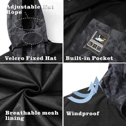 Vista 48 de GIISAM Chaqueta de lluvia para hombre, impermeable, ligera, para exteriores, rompevientos con capucha