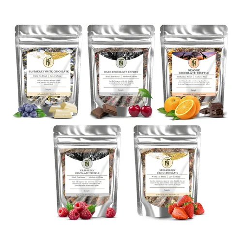 Vista 3 de Nelson's Tea Paquete de Muestra Sin Cafeína - Muestra de Té de Hojas Sueltas - Menta Chocolate Blanco, Glass Slipper, Hoosier Kettle Corn, Hibisco