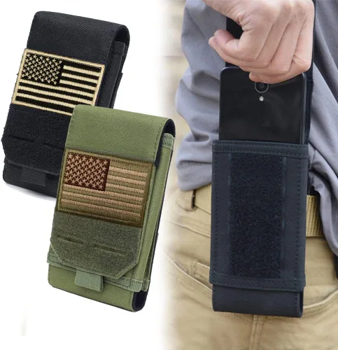Vista 6 de Funda táctica universal negra Molle impermeable para iPhone 13 Pro Max/12 Pro Max/11 Pro Max/XS Max Less 6.7 pulgadas