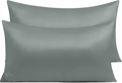 Vista 29 de NTBAY Fundas de almohada de satén con cremallera para cabello y piel, juego de 2 fundas de almohada estándar de lujo con cremallera oculta, 20 x 26