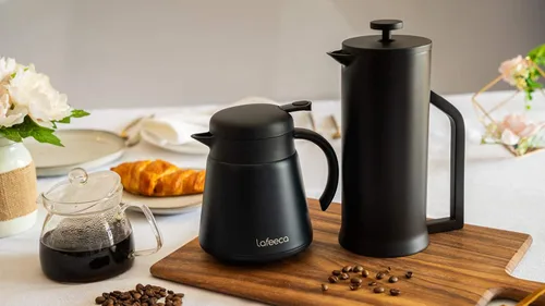 Vista 4 de Lafeeca Cafetera de prensa francesa – Acero inoxidable de doble pared aislada al vacío – Cafetera térmica grande de 34 onzas, 33.8 fl oz, negro mate