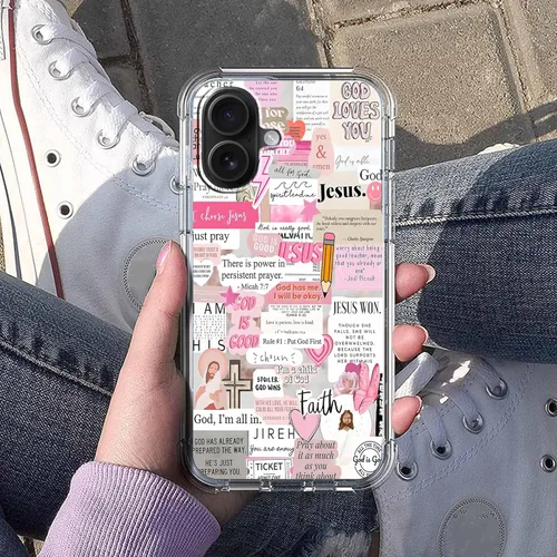 Vista 94 de Cubierta de Teléfono con Versículos de la Biblia y Citas Cristianas de Jesús en Collage, Funda Protectora Suave de TPU de Moda para iPhone 16 Pro, #1