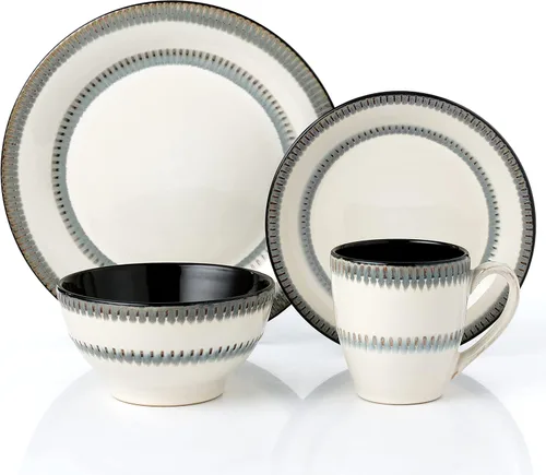 Vista 8 de Elegante y moderno juego de vajilla de gres para organizar fiestas y eventos, color azul, 16 piezas