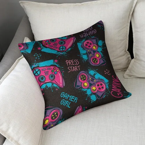 Vista 7 de Doodles Joystick - Juego de 2 fundas de almohada de 18 x 18 pulgadas, fundas de almohada de lino para juegos, fundas de almohada cuadradas