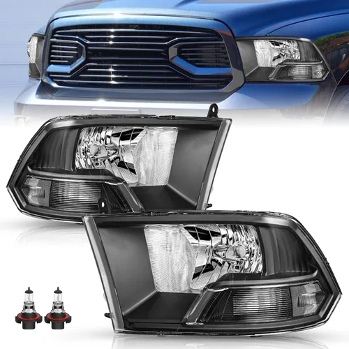 Vista 10 de TUSDAR Conjunto de faros para Dodge Ram 1500 2009-2012/2010-2012 Dodge Ram 2500 3500 Pickup, repuesto OE, carcasa negra, bombillas incluidas