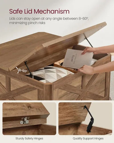 Vista 6 de VASAGLE LIRY Collection ULCT232K41 - Mesa de centro cuadrada para sala de estar, con compartimento oculto, tapas abatibles, color marrón miel