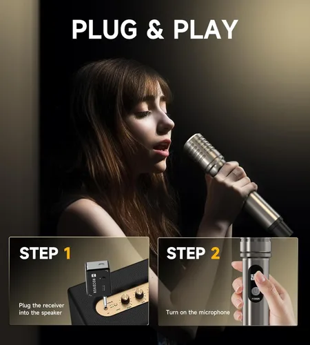 Vista 7 de Micrófonos inalámbricos, micrófono inalámbrico con conexión de chip uno a uno, batería recargable de 40H, alcance de 200 pies, plug and play, diseño