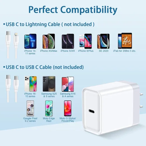 Vista 7 de Bloque de carga rápida USB C tipo C, paquete de 2 unidades de 20 W para Samsung Galaxy S26 Ultra S25 Ultra S25 Edge Plus S25 A17 A36 A16 5G A25 Z