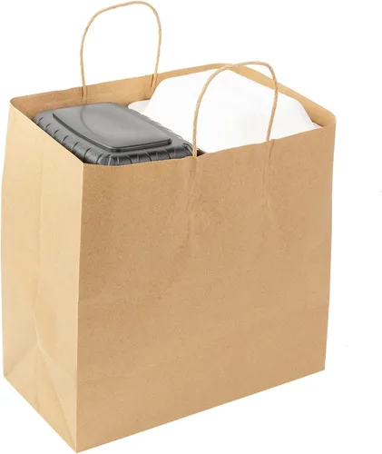 Vista 3 de AmerCare Royal Kraft Bolsas de papel con asas trenzadas, 13 x 7 x 13 pulgadas, caja de 250